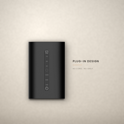 Waterless Diffuser MINI plugged directly into a wall outlet — plug-in design with no cord and no shelf required